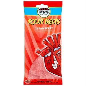Paskesz Sour Belts Strawberry, 4 Oz